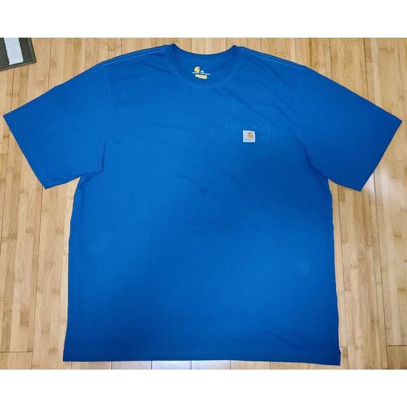 Carhartt Mens T Shirt 2XL XXL Bright Turquoise Blue Original Fit Logo Pocket Tee - Picture 1 of 10